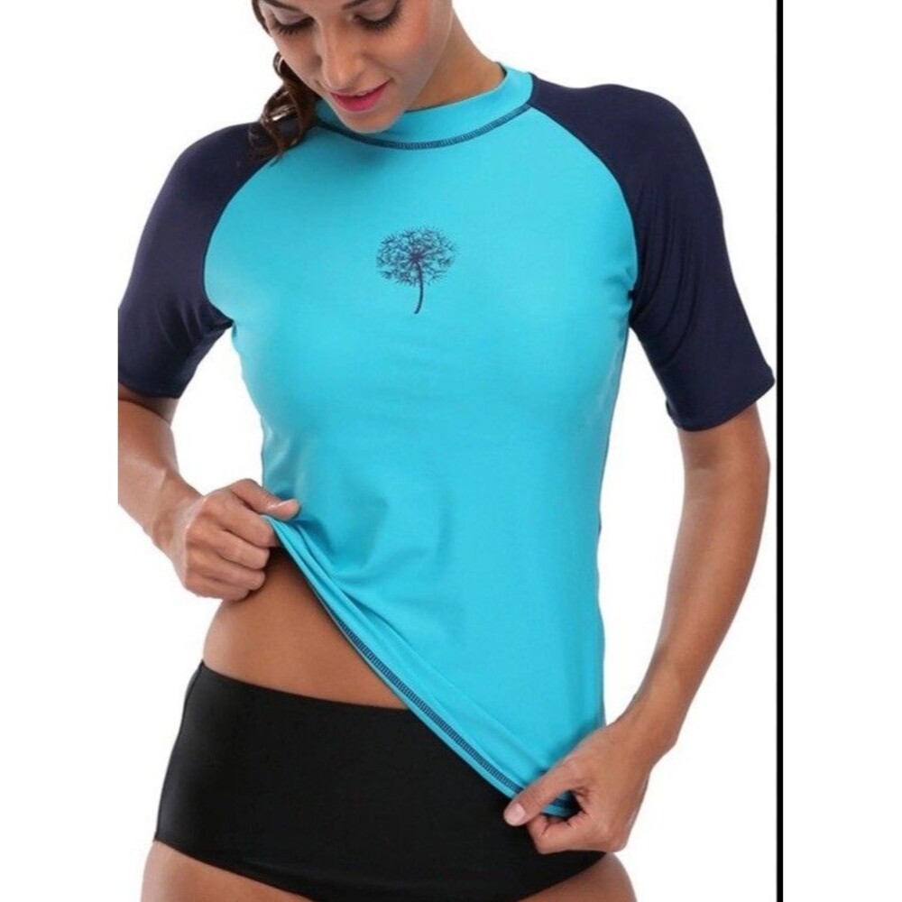 Charmo Women’s 2X Rash Guard Short Sleeve Swim Shirt UPF 50+